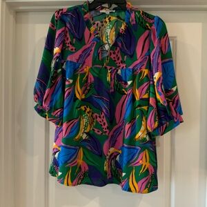 Michele McDowell Colorful Leaf Print Blouse